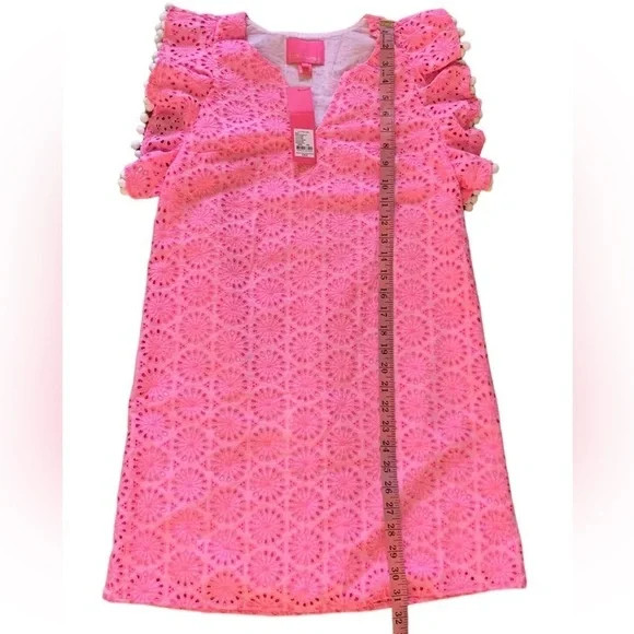 LILLY PULITZER XXS dress Astara in Prosecco Pink Neon Geo Eyelet - Picture 14 of 16
